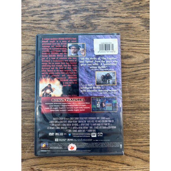 Chain Reaction 1996 DVD Widescreen Keanu Reeves Morgan Freeman Action Pre-Owned - Picture 3 of 3